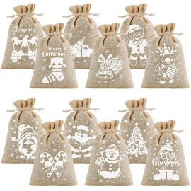 CCINEE 36pcs Christmas Burlap Bags, 46 Inch Drawstring Christmas Burlap Goody Gift Candy Bags with Double Jute Drawstrings Xmas Treat Bags for Candy Wrapper Xmas Party Favors