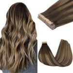 GOO GOO Tape in Hair Extensions Human Hair, 4/26/4 Balayage Chocolate Brown to Honey Blonde, 22inch 100g 40pcs, Skin Weft Seamless Invisible, Silky Straight with Thick Ends, Remy Human Hair