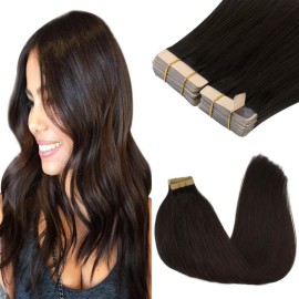 GOO GOO Tape in Hair Extensions Human Hair, 2 Dark Brown, 20inch 100g 40pcs, Skin Weft Seamless Invisible, Silky Straight with Thick Ends, Remy Human Hair