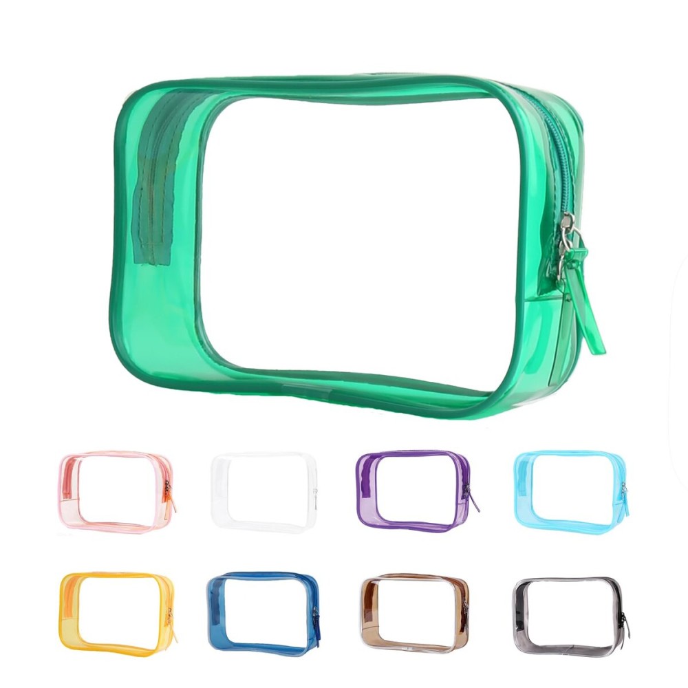 Clear Pouch Small, Clear Makeup Bag, 6.6x2.3x4.7 Size TSA Approved Toiletry Bag, Clear Travel Bags for Toiletries, Clear Cosmetic Bag for Women and Men Small-1 Pack Green