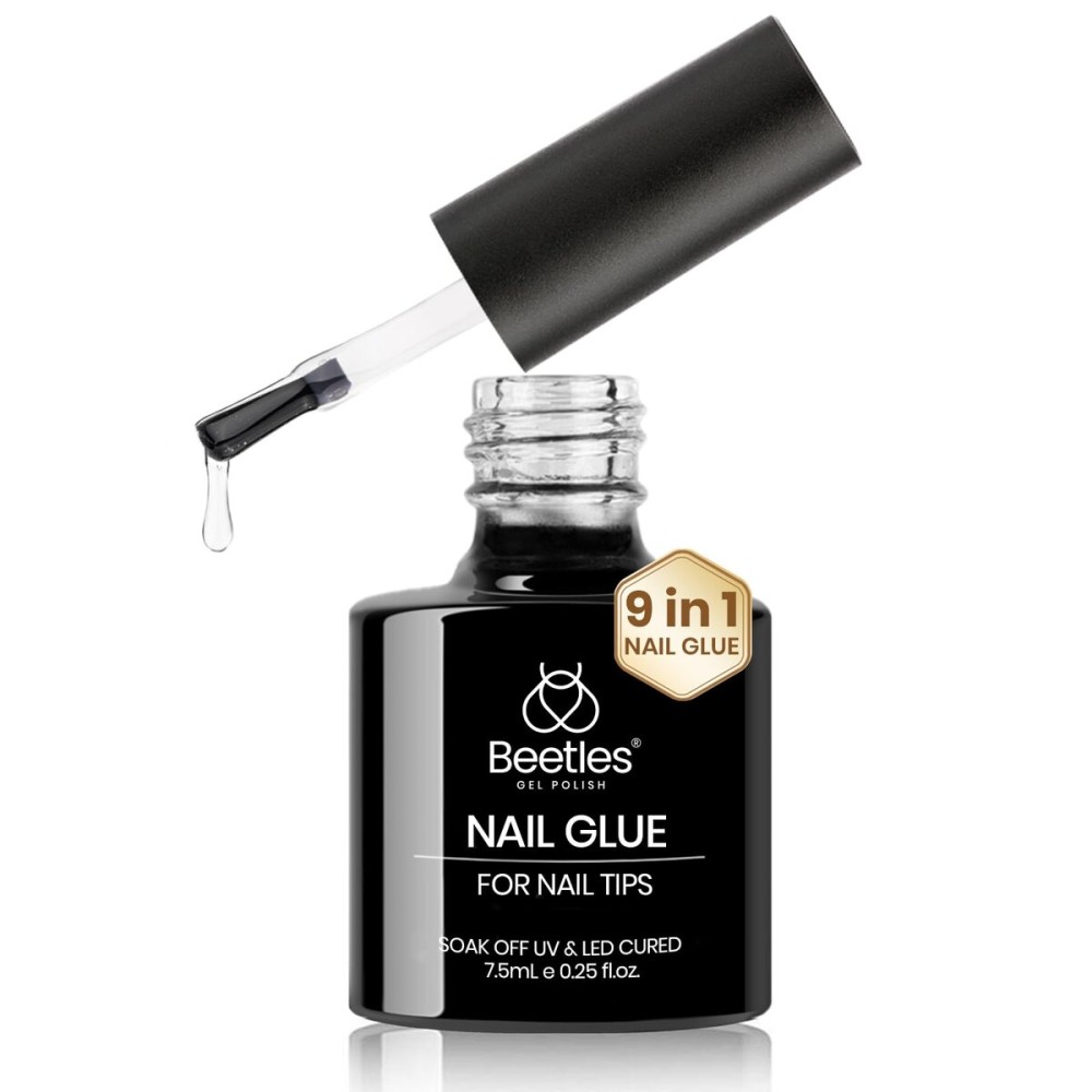 Beetles 9 in 1 Nail Glue Gel for Nail Tips and Clear Acrylic Nails Long Lasting, Curing Needed UV Extension Glue for False Nail Tips and Press on Nails, Christmas Nail Art