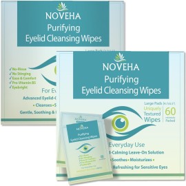 NOVEHA 120PCs Eyelid & Lash Wipes | For Itchy, Dry Eyes, Styes & Blepharitis | Gentle Refreshing Eye Scrub Cleansing Wipes, Hypoallergenic & Soothing For Sensitive Eyes | Vegan Face Moisturizer