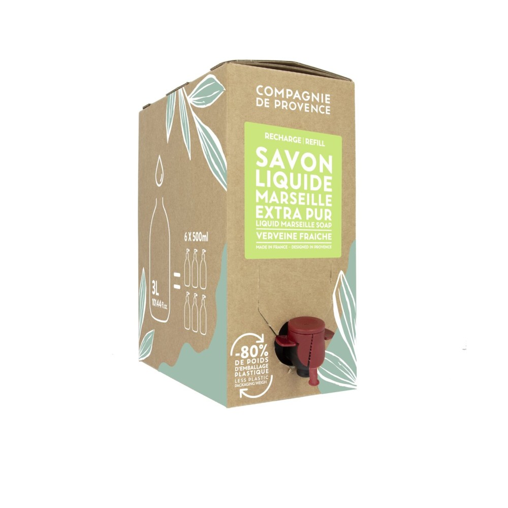 Compagnie de Provence Savon de Marseille Extra Pure Liquid Soap, Verbena, 101.4 Fl Oz Eco Refill
