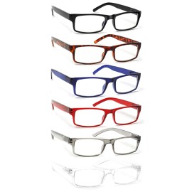 BIENCOOL 6 Pack Reading Glasses Traditional Frames for Men and Women Readers with Spring Loaded Hinges (Mix Color, 5.00, multiplier_x)