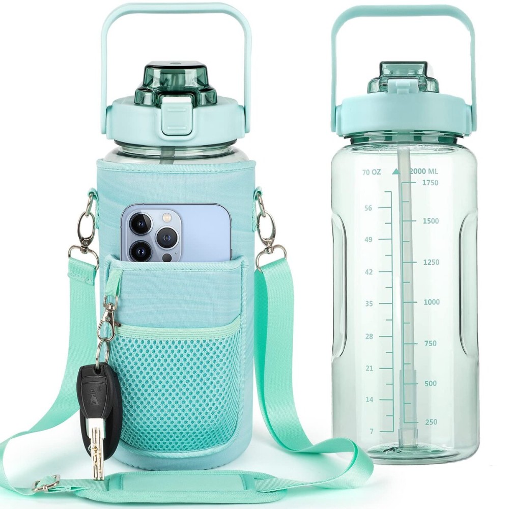 Chokoter Half Gallon Water Bottle with Sleeve, 64OZ Motivational Water Bottle with Straw & Time Marker, BPA Free Leakproof Large Sports Water Bottle, Reusable Water Jug for Workout Gym Sport