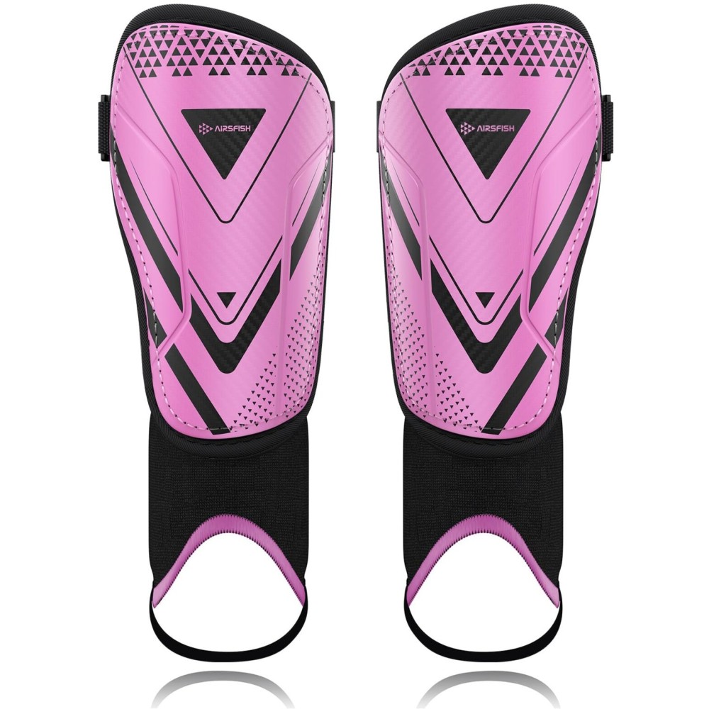 Upgraded Soccer Shin Guards for Kids Youth, CE Certified AirsFish Shin Ankle Guard Sleeves Protection Gear for Boys Girls Soccer Games EVA Cushion Reduce Shocks and Injuries (XX-Small, Pink)