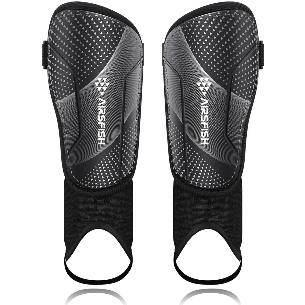 Upgraded Soccer Shin Guards for Kids Youth, CE Certified AirsFish Shin Ankle Guard Sleeves Protection Gear for Boys Girls Soccer Games EVA Cushion Reduce Shocks and Injuries (XX-Small, Carbon Black)
