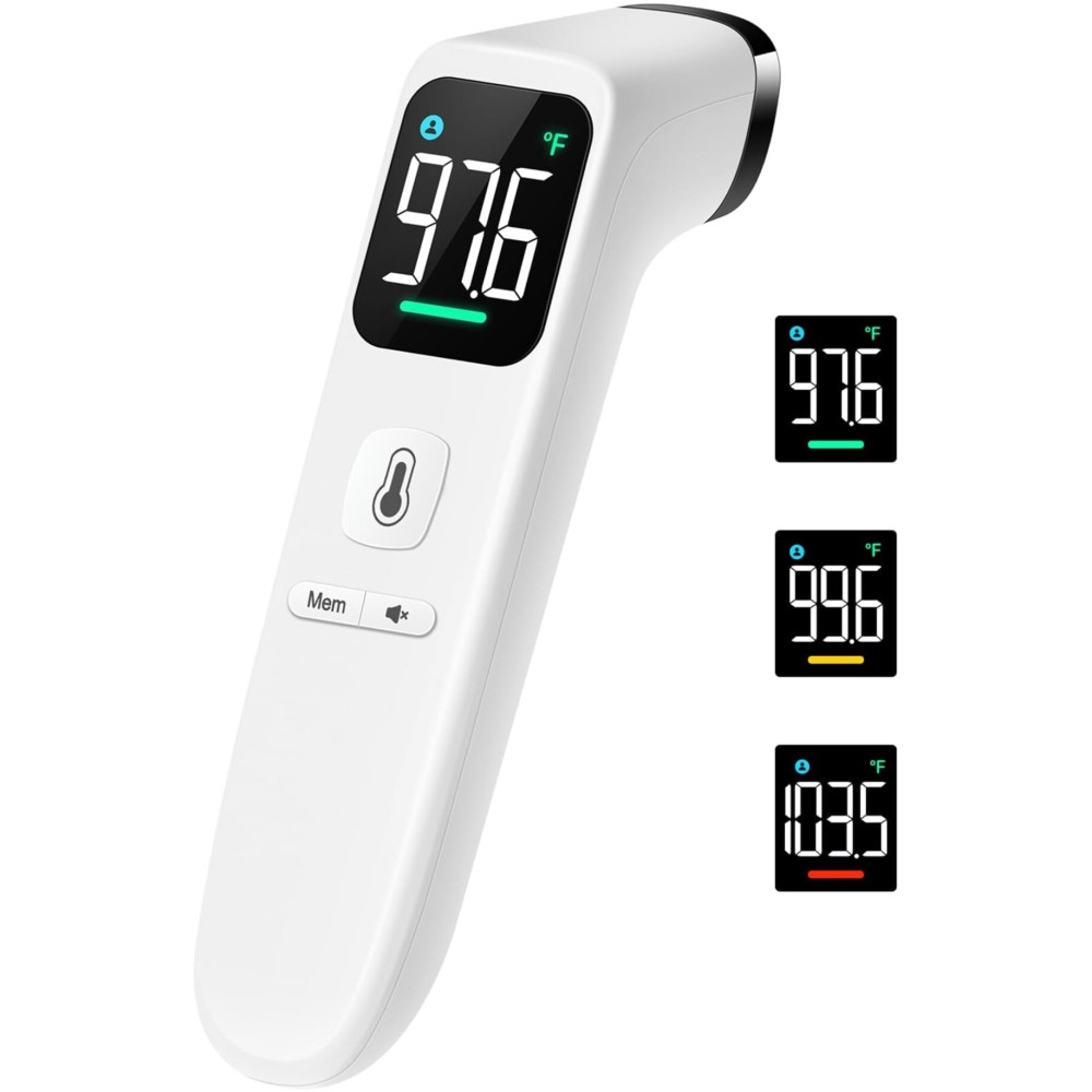 Touchless Thermometer for Adults and Kids, Fast Accurate Thermometer with Fever Alarm, 1S Reading & Silent Mode (LED-White)
