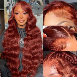 28 Inch Reddish Brown Lace Front Wigs Human Hair 13x4 HD Transparent Body Wave Lace Front Wigs Human Hair Pre Plucked Reddish Brown Wig Auburn Glueless Colored Frontal Wigs Human Hair