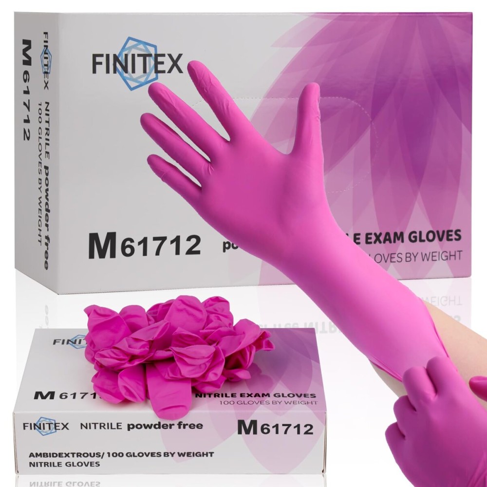 FINITEX Nitrile Disposable Latex-Free Gloves - 3.5mil 100PCS/Box 9inch Long Powder-Free Guantes de Nitrilo Cleaning Medical Exam Food Cooking Glove (100, Medium)