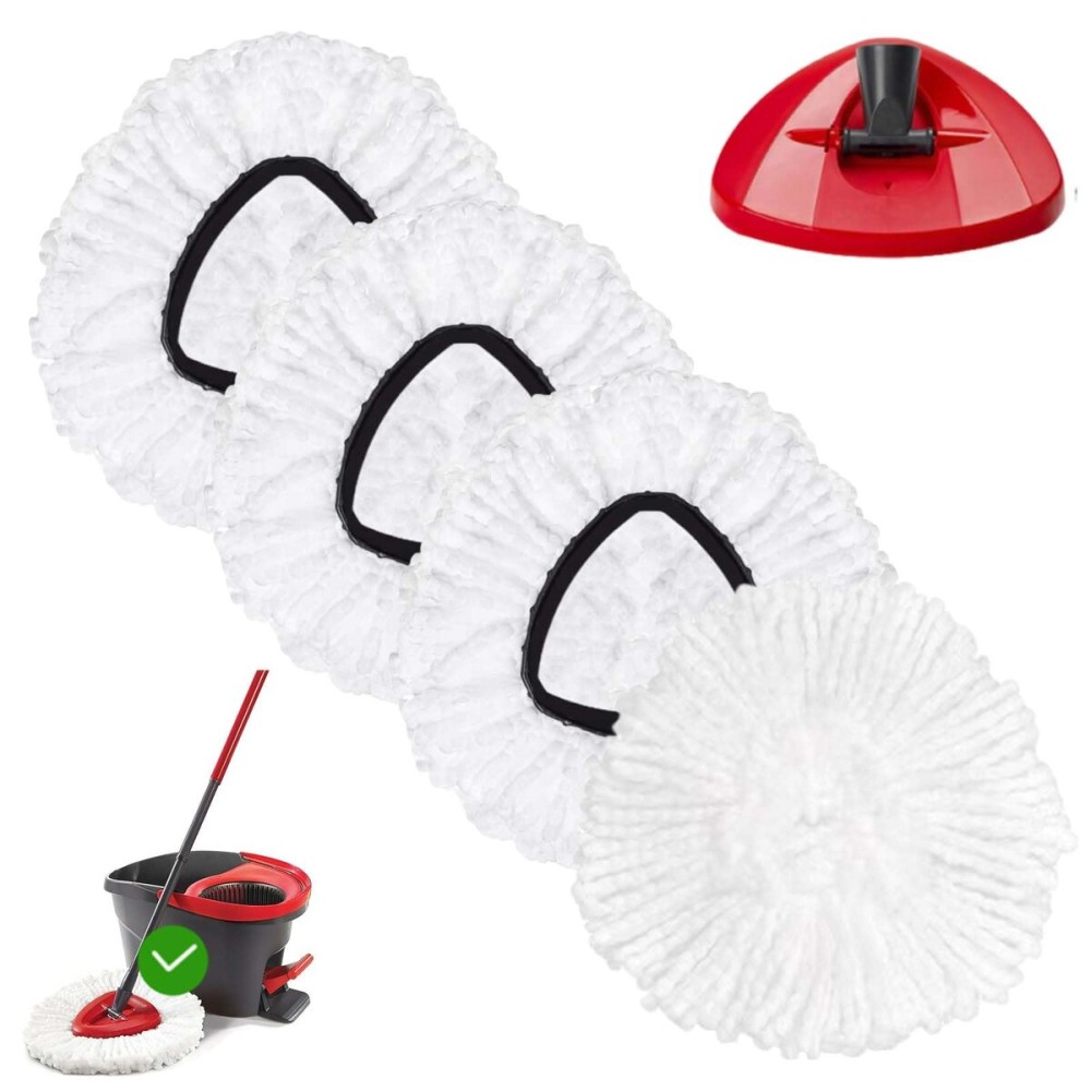 Mop Replacement Head - 4 Pack EasyWring Mop Refills Compatible with Triangle Spin Mop - Microfiber Mop Easy Cleaning Floor Head Mop for Floor Cleaning Includes 1 Rotating Mop Base