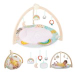 B. Toys - Wooden Baby Gym & Soft Play Mat with 5 Hanging Sensory Toys for Newborns - Sunrise to Sunset Design - Tummy Time & Motor Skills - for Babies 0+ Months