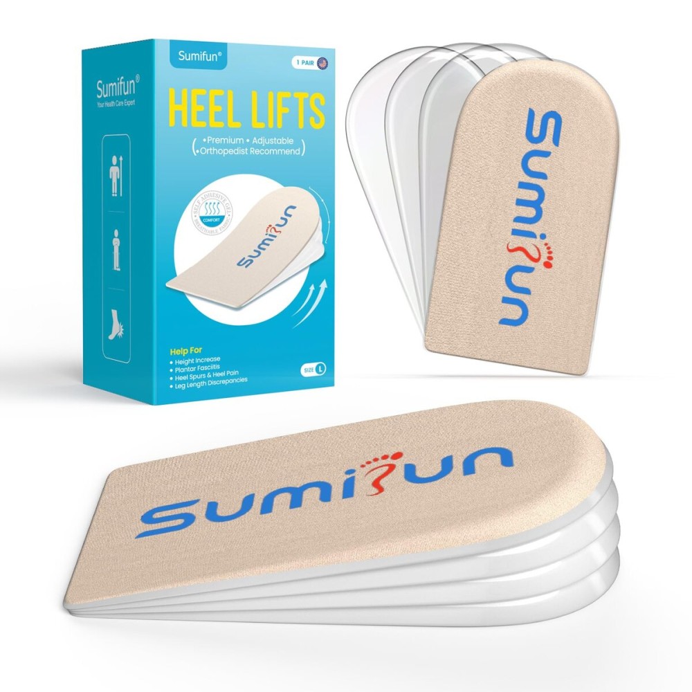 Sumifun Heel Lift, 4-Layer 1 Inch Gel Shoe Lifts for Women Uneven Legs, Adjustable Orthopedic Heel Lifts for Heel Pain and Leg Length Discrepancy, Heel Wedge Inserts 1/4 1/2 3/4 (Size L, Beige)
