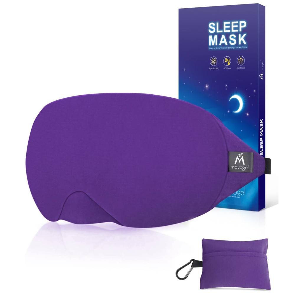 Mavogel Cotton Sleep Eye Mask - Breathable Light Blocking Sleep Mask, Soft Comfortable Night Eye Mask for Men Women, Eye Cover for Travel/Sleeping/Shift Work, Includes Travel Pouch (Purple)