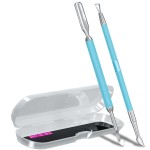 2PCS MetalTurquoise/Lake Blue Cuticle Pusher and Cutter Remover Salon Quality Stainless Steel Gel Nail Polish Peeler Scraper Durable Manicure and Pedicure Cleaner Tool For Fingernail and Toenail