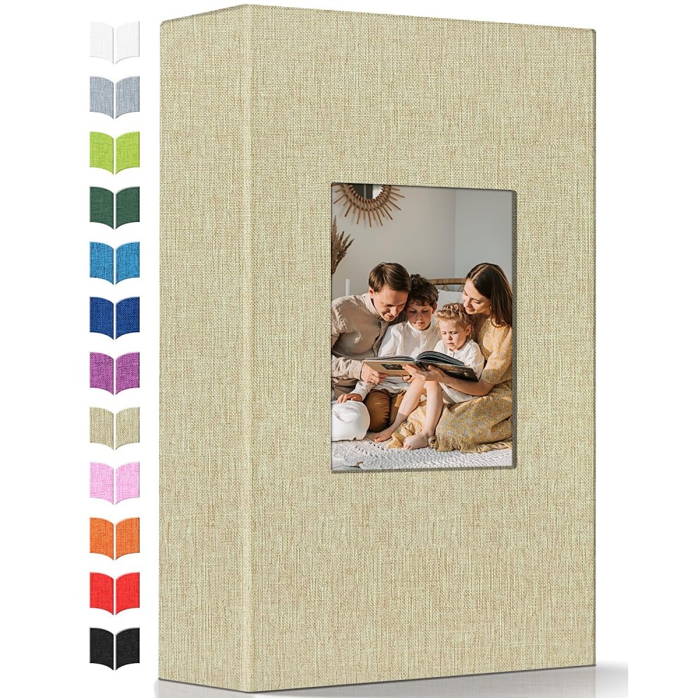 Artfeel Photo Album 4x6 with 300 Pockets,Slip-in Picture Albums,Linen Cover Memory Book with Front Window,White Page Vertical Photo Book for Wedding,Family,Anniversare,Baby,Vacation