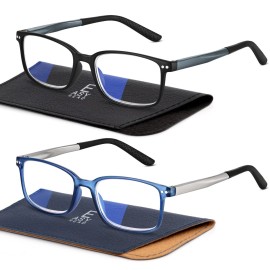 EASY READ 2 Pairs Sporty Style Reading Glasses for MenRectangular TR90 Blue Light Blocking Readers with Spring Hinge(Magnification 2.75,Black/Blue)