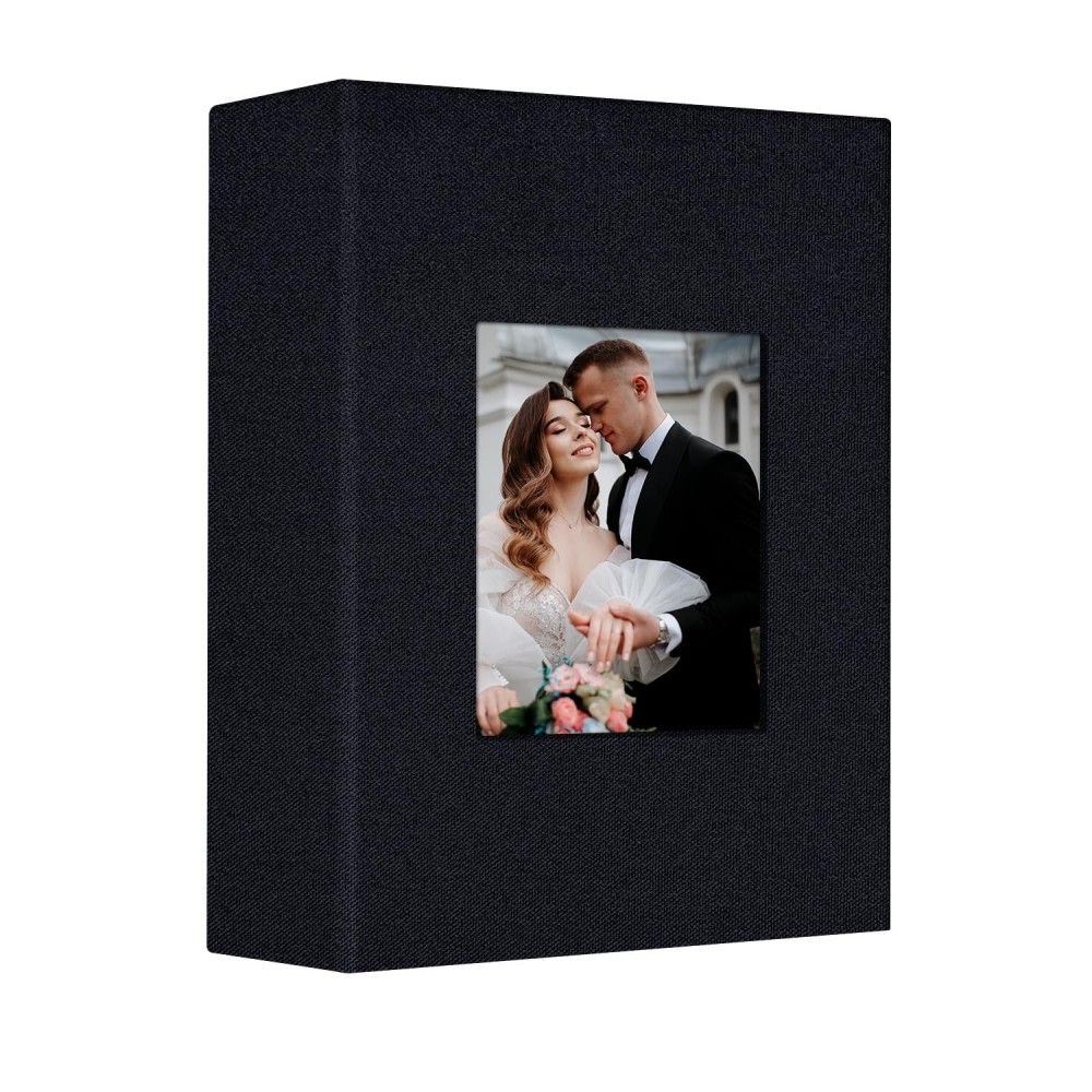 Artfeel Photo Album 4x6 with 100 Pockets,Slip-in Picture Albums,Linen Cover Memory Book with Front Window,White Page Vertical Photo Book for Wedding,Family,Anniversare,Baby,Vacation