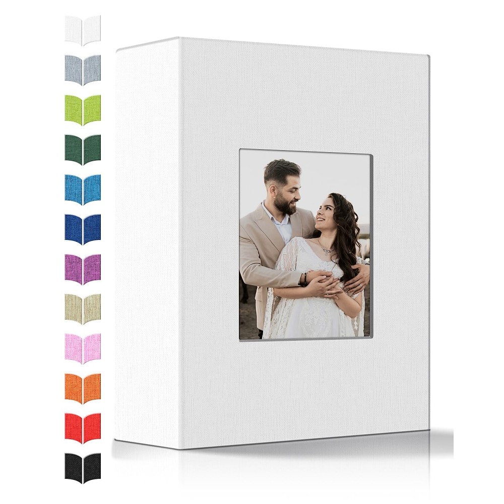 Artfeel Photo Album 4x6 with 100 Pockets,Slip-in Picture Albums,Linen Cover Memory Book with Front Window,White Page Vertical Photo Book for Wedding,Family,Anniversare,Baby,Vacation