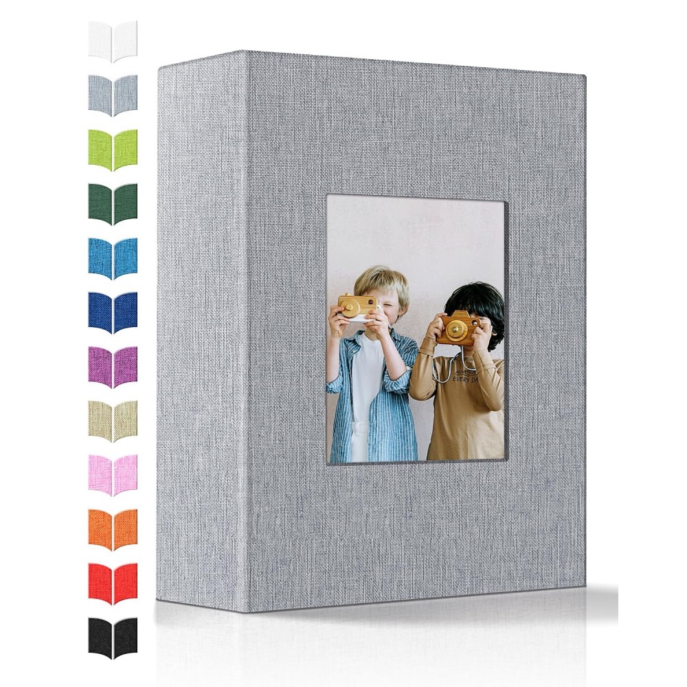 Artfeel Photo Album 4x6 with 100 Pockets,Slip-in Picture Albums,Linen Cover Memory Book with Front Window,White Page Vertical Photo Book for Wedding,Family,Anniversare,Baby,Vacation