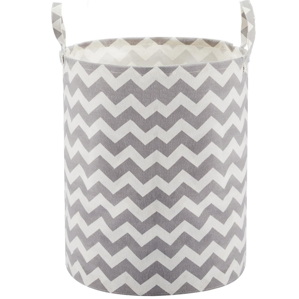 TECHMILLY Baby Laundry Basket with Long Handles, 63L Collapsible Kids Laundry Hamper, Toy Storage Basket for Nursery, Bedroom Decor for Girls and Boys (Grey Chevron)