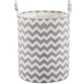 TECHMILLY Baby Laundry Basket with Long Handles, 63L Collapsible Kids Laundry Hamper, Toy Storage Basket for Nursery, Bedroom Decor for Girls and Boys (Grey Chevron)