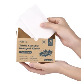 Poesie Travel Laundry Detergent Sheets Fresh Linen 40 Count Liquidless Portable No Waste Laundry Soap Sheets for Travel Dorm Home