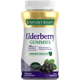 Nature\'s Bounty Elderberry Gummies, Dietary Supplement, Supports Immune Health, Contains Vitamin A, C, D, E and Zinc, 100 mg, 120 Gummies