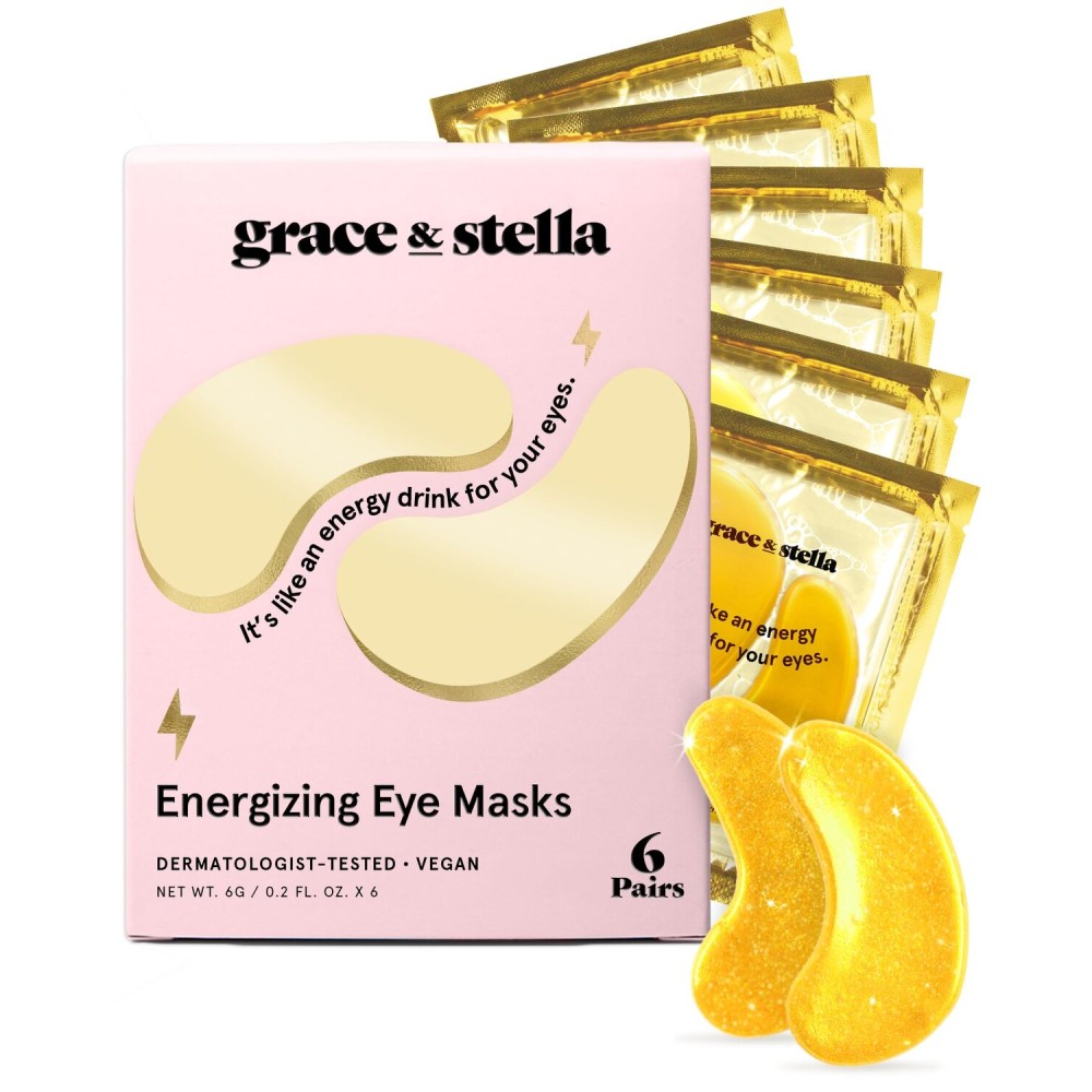 grace & stella Award Winning Under Eye Mask - Xmas Stocking Stuffers under 10, Gel Eye Patches for Dark Circles, Puffy Eyes, Wrinkles, Undereye Bags, Gifts for Women - Vegan, Self Care (6 Pairs, Gold)