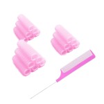 MOODKEY 18PCS Self Grip Small Hair Curlers Heatless Roller Hair Curlers Pro Salon Hairdressing Curler DIY Curly Hairstyle Hair Rollers Tools Rat Tail Comb for Women Medium Short Hair(Pink)