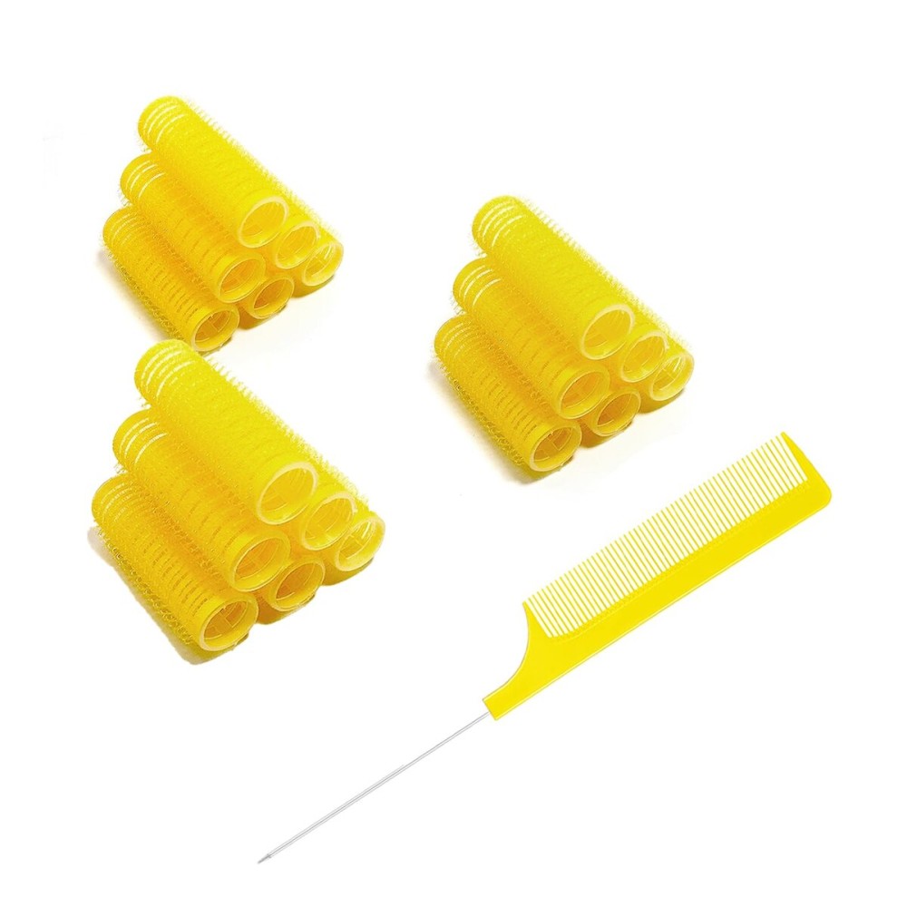 MOODKEY 18PCS Self Grip Small Hair Curlers Heatless Roller Hair Curlers Pro Salon Hairdressing Curler DIY Curly Hairstyle Hair Rollers Tools Rat Tail Comb for Women Medium Short Hair(Yellow)