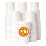 YEEHAW 16 oz 200 Pack Disposable Paper Coffee Cups, Bulk White Hot to Go Cups for Hot Coffee, Hot Liquid, Chocolate, Juice, Hot Beverage Drinkings, Ideal for Cafes, Bistros, Office and Family