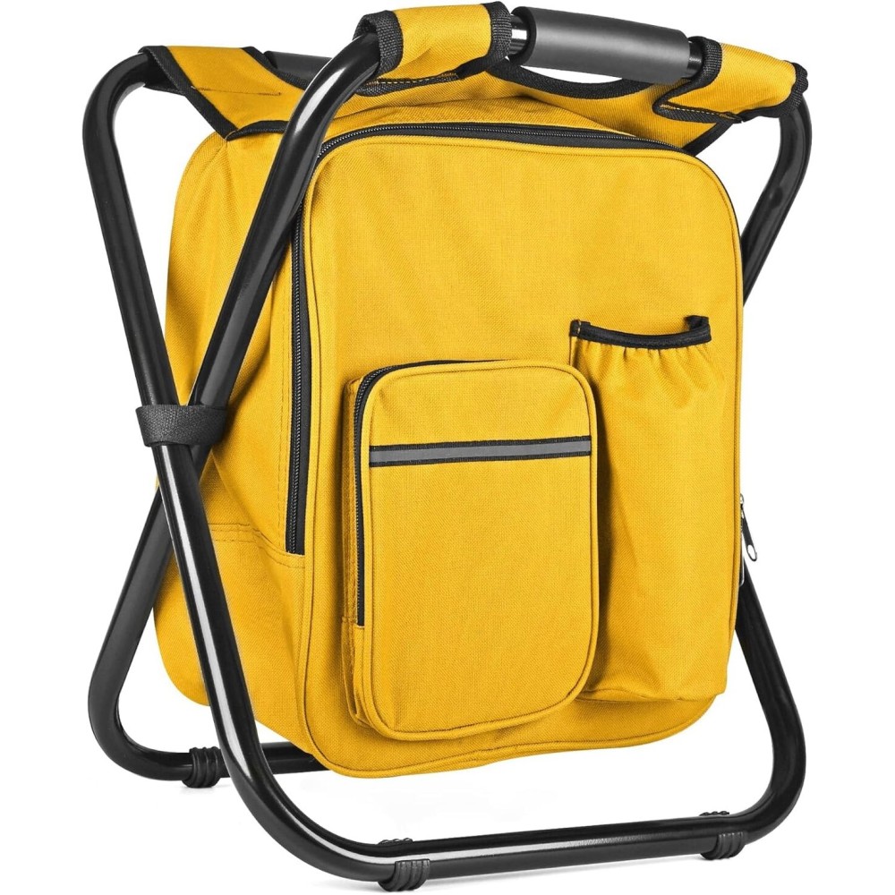 Kikerike Backpack Stool Cooler Chair Heavy Duty 300 LBS Max Load Portable Lightweight Stool Backpack Folding Fishing Cooler Seat for Camping Hunting Fishing - Yellow