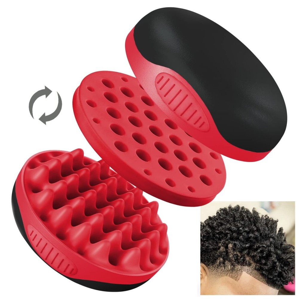 WTTORDE Silicone Curly Hair Brush, Twist Wave Tool with Big and Small Holes for Afro Curls, Two-Sided Use for Men, Women, Boys, and Girls, Red, 1 Pcs