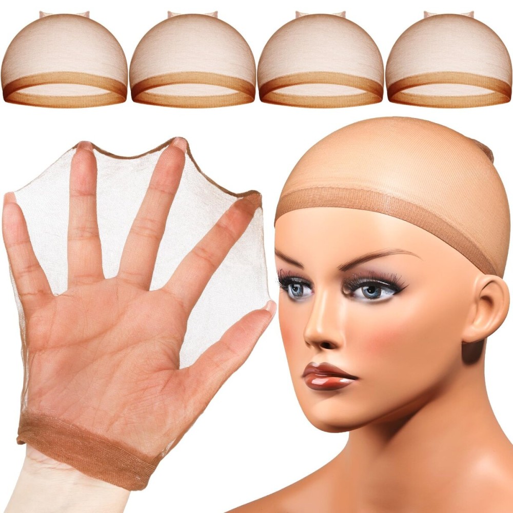 Fandamei HD Wig Cap, Ultra Thin Wig Caps Dark Brown, 4PCS Super Thin Nylon Wig Cap for Women Stretchy, Natural Transparent HD Wig Caps for Lace Front Wigs. Summer Wear Comfortable