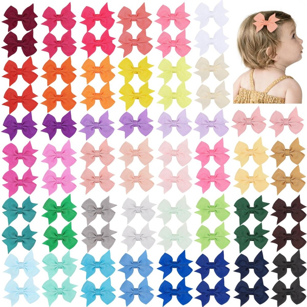 80PCS 2 Inch Baby Hair Bows Clips for Girls Grosgrain Ribbon Fully Lined Infant Hair Clips Accessories for Baby Girls Newborns Toddler in Pairs