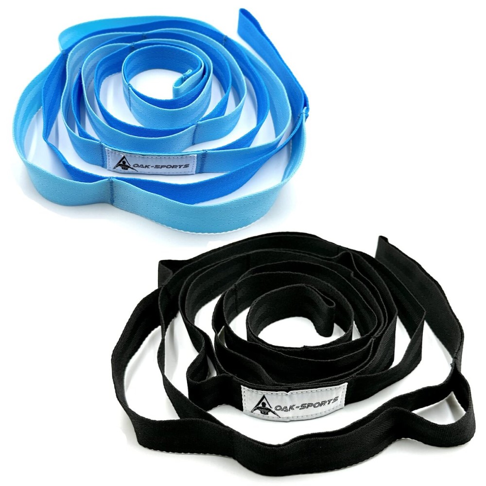 Stretching Strap Yoga Strap with Loops, Stretch Straps for Physical Therapy, Non-Elastic Exercise Strap for Pilates, Dance and Gymnastics with Workout Guide (Black+Blue/Light Blue)