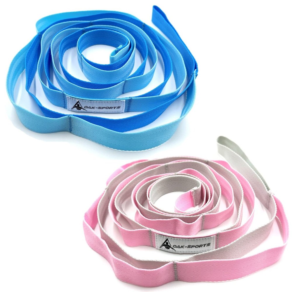 Stretching Strap Yoga Strap with Loops, Stretch Straps for Physical Therapy, Non-Elastic Exercise Strap for Pilates, Dance and Gymnastics with Workout Guide (Blue/Light Blue+Pink/Light Gray)