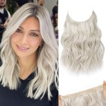 REECHO Invisible Wire Hair Extensions with Thinner Softer Lace Weft (Platinum Blonde, 12 Inch (Pack of 1))