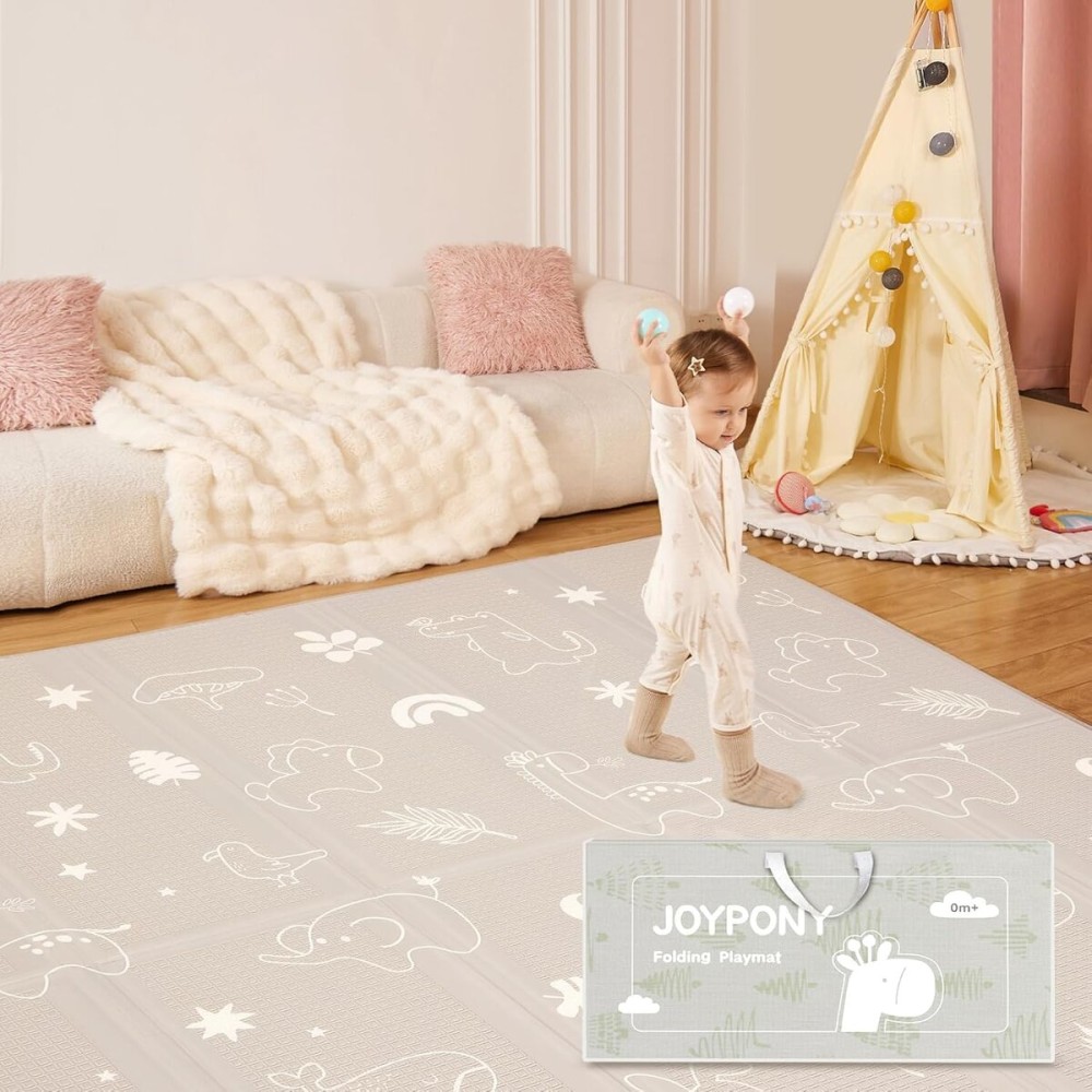 Joypony Baby Play Mat, 71x59 Inch Foldable Play Mats for Babies and Toddlers, Waterproof & Anti-Slip Portable Foam Floor Mat for Tummy Time with Travel Bag Indoor Outdoor