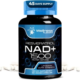 WELLNESS LABSRX NAD Supplement, 1500mg - USA Made Liposomal NAD+ Supplement with Resveratrol, NAD Plus Boosting - Support Cellular Health, Stamina & Healthy Aging - Ultra Strength Capsules