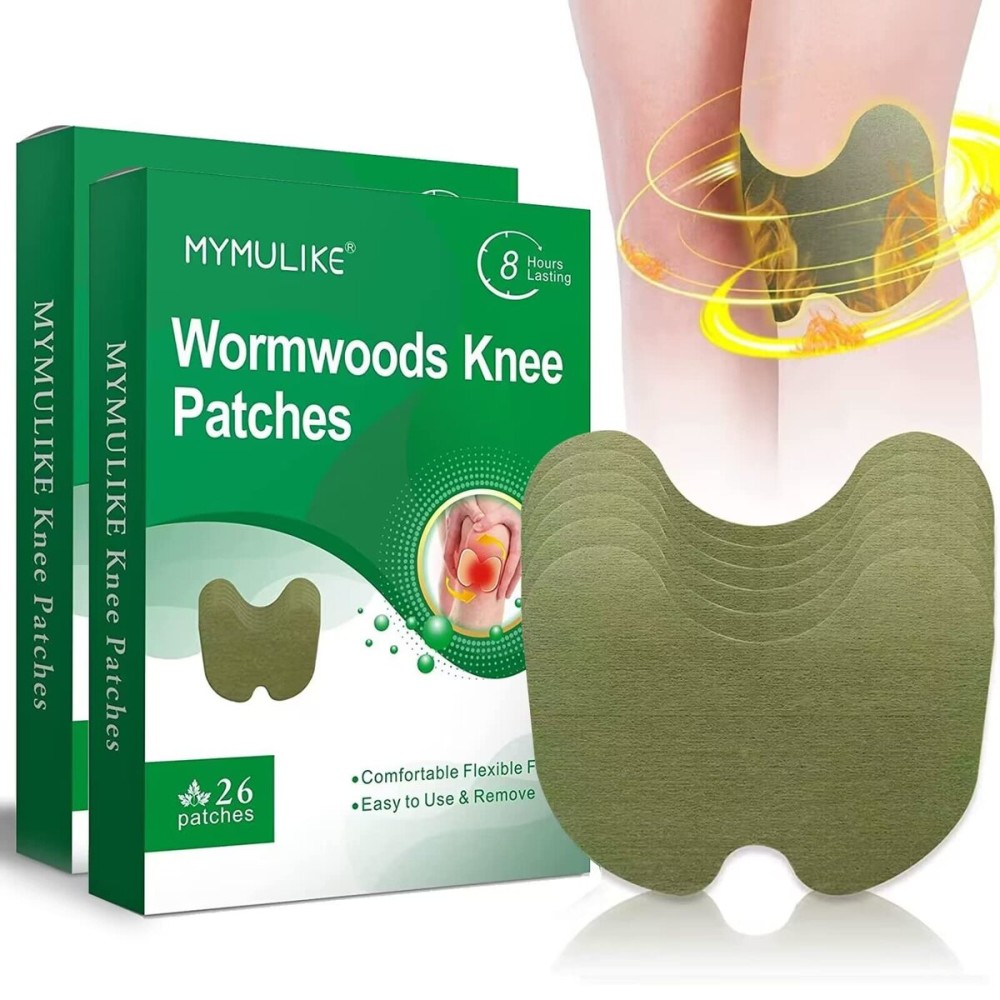 MYMULIKE 52 Count Knee Patches, Warming Herbal Patches for 8H Long Lasting Reducing of Joint Uncomfortable, Wormwood Extract Sticker for Knee, Back, Neck, Shoulder