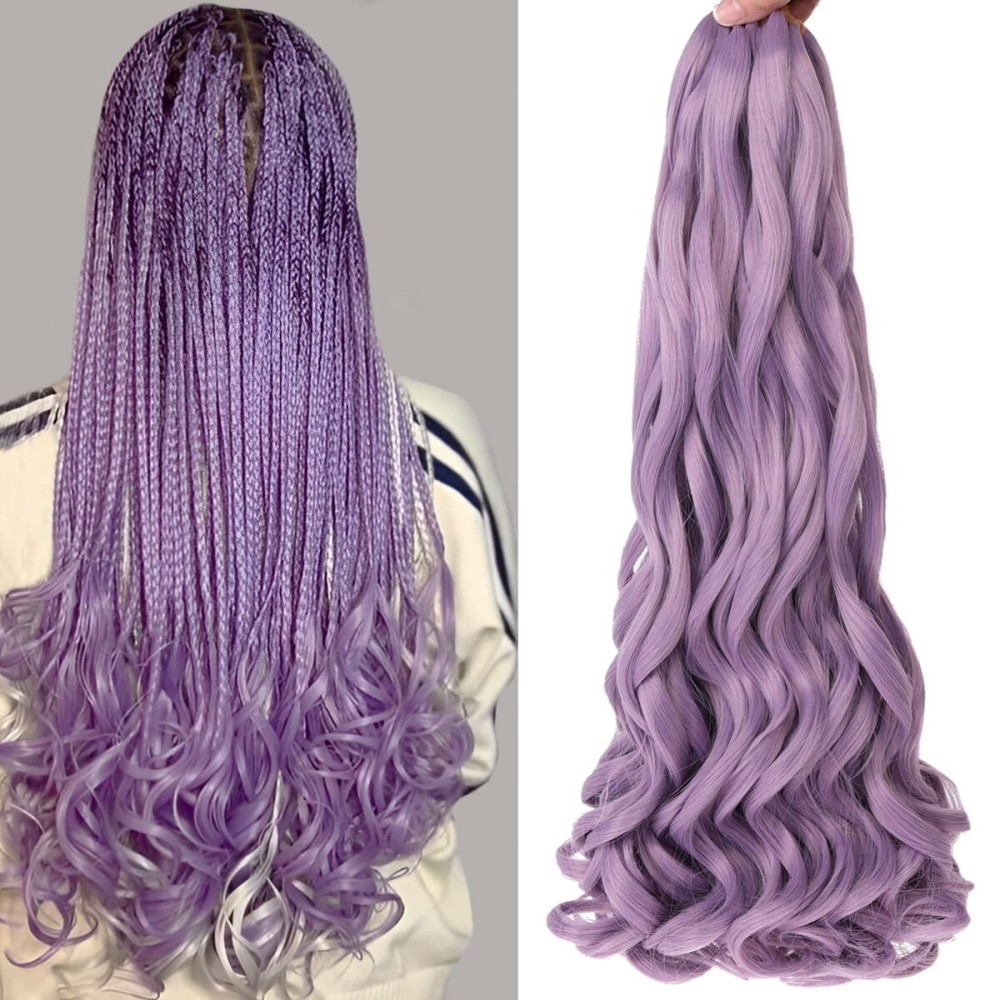 COOKOO 22 Inch French Braids Hair 9 PCS Long Curly Braiding Hair Bouncy Loose Wavy Braiding Hair Pre Stretched Spanish Curls Braiding Hair for French Curl Crochet Braids(Light Purple)