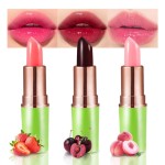 BINGBRUSH Aloe vera Color Changing Lipstick,Moisturizer Long Lasting Lip Care Magic Lip Gloss,Makeup Lipstick Set (3Pcs Strawberry+ Red Cherries+ Peach, 3 Count (Pack of 1))
