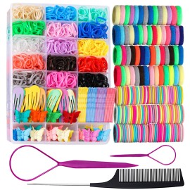 Teenitor Elastic Hair Ties, Hair Accessories for Girls, Colorful Baby Elastic Hair Bands Set Rubber Bands for Hair with Hair Clips