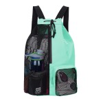 WANDF Swim Bag Mesh Drawstring Backpack with Wet Pocket Beach Backpack for Swimming, Gym, and Workout Gear (Mint Green)
