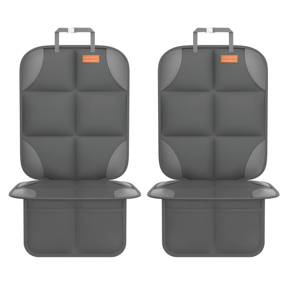 SMART ELF Car Seat Protector for Child Car Seat - Waterproof 600D Fabric Baby Seat Protectors for Non-Slip Backing Mesh Pockets for Baby and Pet, Easy StorageDark Gray
