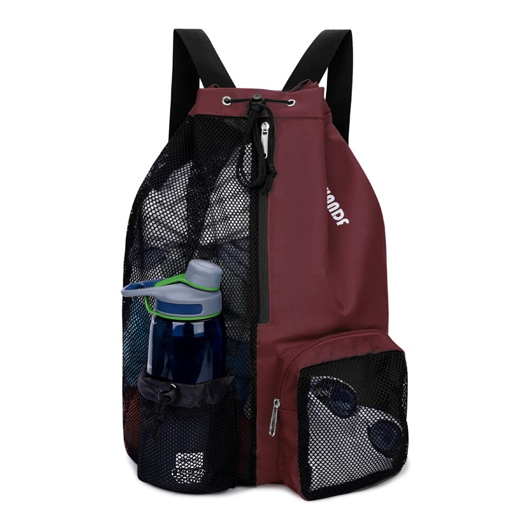WANDF Swim Bag Mesh Drawstring Backpack with Wet Pocket Beach Backpack for Swimming, Gym, and Workout Gear (Red)