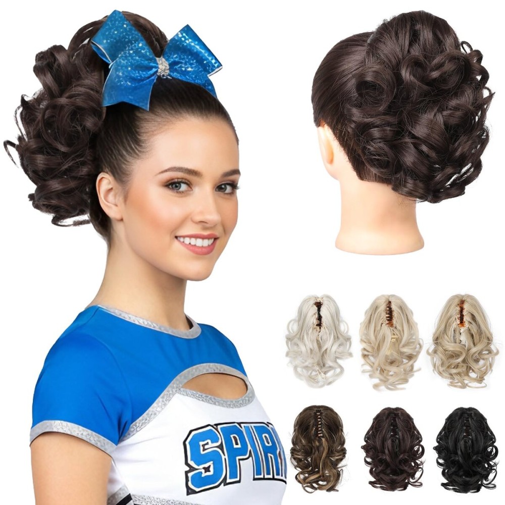 REECHO 9 Short Ponytail Extension, Classic Loose Curly Wavy Claw Clip Pony tails Hair Extensions HP001 Hairpieces for Women (Dark Brown)