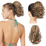 REECHO 9 Short Ponytail Extension, Classic Loose Curly Wavy Claw Clip Pony tails Hair Extensions HP001 Hairpieces for Women - Light Golden Brown